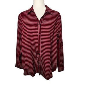 Chico's size 3‎ (XL) Button Down Wrinkle Resistant Shirt Raspberry Stripe